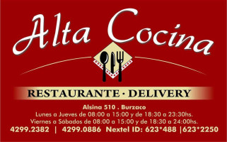 Alta Cocina menu